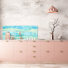 Panel de vidrio contemporáneo para cocina - Revestimiento de pared de gran formato BBS30 con/sin propiedades magnéticas: Serie Art.: Ondas de acuarela