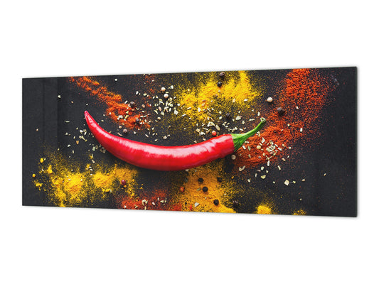 Toughened printed glass backsplash - Kitchen wall splashback BBS33 w/wo magnetic properties : Herbs and spices series : Chilli pepper