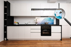 Design glass backsplash - Tempered Glass BBS29 splashback w/wo magnetic properties : Nature Series : Transparent blue leaf