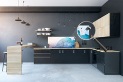 Design glass backsplash - Tempered Glass BBS29 splashback w/wo magnetic properties : Nature Series : Transparent blue leaf