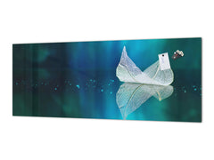 Design glass backsplash - Tempered Glass BBS29 splashback w/wo magnetic properties : Nature Series : Leaf on a mirror surface 2