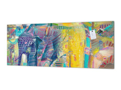 Contemporary glass kitchen panel - Wide format wall backsplash BBS30 w/wo magnetic properties : Art. Series : Abstract Indian elephant