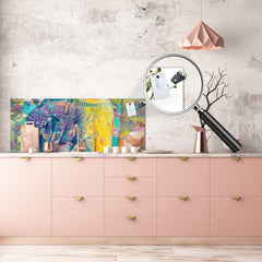 Contemporary glass kitchen panel - Wide format wall backsplash BBS30 w/wo magnetic properties : Art. Series : Abstract Indian elephant