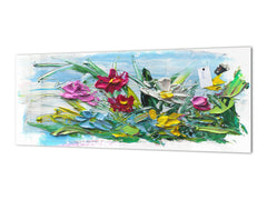 Panel de vidrio contemporáneo para cocina - Revestimiento de pared de gran formato BBS30 con/sin propiedades magnéticas: Serie Art.: Ramo de flores 2