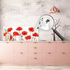 Design glass backsplash - Tempered Glass BBS29 splashback w/wo magnetic properties : Nature Series : Poppy seed flowers