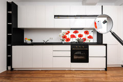 Design glass backsplash - Tempered Glass BBS29 splashback w/wo magnetic properties : Nature Series : Poppy seed flowers
