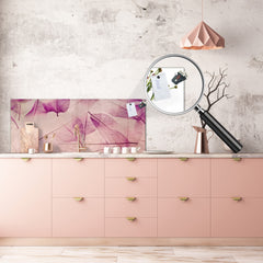 Design glass backsplash - Tempered Glass BBS29 splashback w/wo magnetic properties : Nature Series : Transparent purple leaves