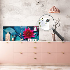 Design glass backsplash - Tempered Glass BBS29 splashback w/wo magnetic properties : Nature Series : Pink lotus flower