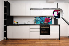 Design glass backsplash - Tempered Glass BBS29 splashback w/wo magnetic properties : Nature Series : Pink lotus flower