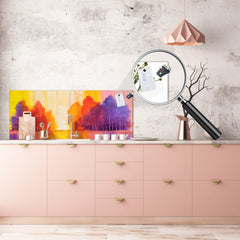 Contemporary glass kitchen panel - Wide format wall backsplash BBS30 w/wo magnetic properties : Art. Series : Colourful trees 2