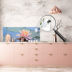 Design glass backsplash - Tempered Glass BBS29 splashback w/wo magnetic properties : Nature Series : Beautiful water lilly flower 1