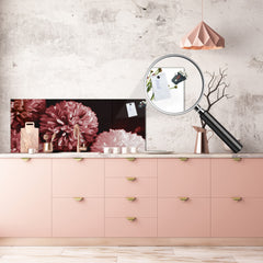 Design glass backsplash - Tempered Glass BBS29 splashback w/wo magnetic properties : Nature Series : Pink flower frame