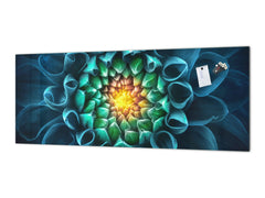 Design glass backsplash - Tempered Glass BBS29 splashback w/wo magnetic properties : Nature Series : Blue-green flower