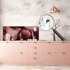 Stylish glass backsplash - Photo glass upstand BBS31 w/wo magnetic properties : Textures series : White and red feathers
