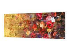 Design glass backsplash - Tempered Glass BBS29 splashback w/wo magnetic properties : Nature Series : Horizontal flowers