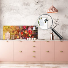 Design glass backsplash - Tempered Glass BBS29 splashback w/wo magnetic properties : Nature Series : Horizontal flowers