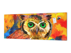 Stunning glass wall art - Wide format kitchen backsplash BBS32 w/wo magnetic properties : Animals series : Colourful owl