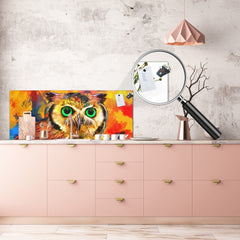 Stunning glass wall art - Wide format kitchen backsplash BBS32 w/wo magnetic properties : Animals series : Colourful owl