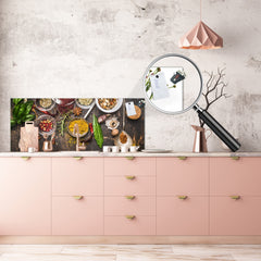 Toughened printed glass backsplash - Kitchen wall splashback BBS33 w/wo magnetic properties : Herbs and spices series : Rustical spices
