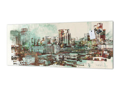 Wide format Wall panel - Design backsplash BBS34 w/wo magnetic properties : Miscellaneous series : Abstract cityscape 2