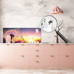 Design glass backsplash - Tempered Glass BBS29 splashback w/wo magnetic properties : Nature Series : Sunset dandelion