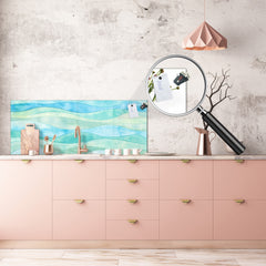 Panel de vidrio contemporáneo para cocina - Revestimiento de pared de gran formato BBS30 con/sin propiedades magnéticas: Serie Art.: Ondas de acuarela