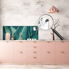 Design glass backsplash - Tempered Glass BBS29 splashback w/wo magnetic properties : Nature Series : Tropical leaves texture