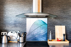Stylish Tempered glass backsplash – Glass kitchen splashback – Glass upstand NBS14: Nature Series : Transparent blue leaf