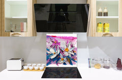 Unique Glass kitchen panel – Tempered Glass backsplash – Art design Glass Upstand NBS15: Art Series : Bouquet of flowers