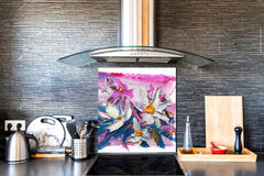Unique Glass kitchen panel – Tempered Glass backsplash – Art design Glass Upstand NBS15: Art Series : Bouquet of flowers