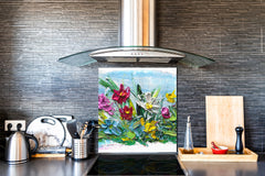 Unique Glass kitchen panel – Tempered Glass backsplash – Art design Glass Upstand NBS15: Art Series : Bouquet of flowers 2