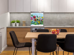 Unique Glass kitchen panel – Tempered Glass backsplash – Art design Glass Upstand NBS15: Art Series : Bouquet of flowers 2