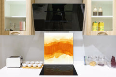 Unique Glass kitchen panel – Tempered Glass backsplash – Art design Glass Upstand NBS15: Art Series : Orange watercolour