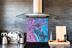Stylish Tempered glass backsplash – Glass kitchen splashback – Glass upstand NBS14: Nature Series : Neon tropical leaves