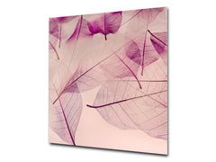 Stylish Tempered glass backsplash – Glass kitchen splashback – Glass upstand NBS14: Nature Series : Transparent purple leaves