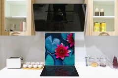 Stylish Tempered glass backsplash – Glass kitchen splashback – Glass upstand NBS14: Nature Series : Pink lotus flower