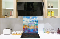 Protector contra salpicaduras de vidrio templado BS 12 Texturas blancas y grises Serie: Cuadrados de geometría 2