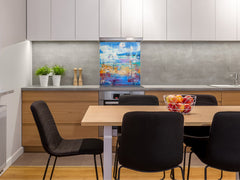 Protector contra salpicaduras de vidrio templado BS 12 Texturas blancas y grises Serie: Cuadrados de geometría 2