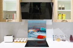 Protector contra salpicaduras de vidrio templado BS 12 Texturas blancas y grises Serie: Cuadrados de geometría 2