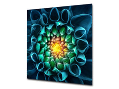 Stylish Tempered glass backsplash – Glass kitchen splashback – Glass upstand NBS14: Nature Series : Blue-green flower