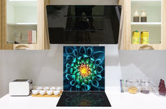Stylish Tempered glass backsplash – Glass kitchen splashback – Glass upstand NBS14: Nature Series : Blue-green flower