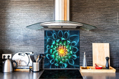 Stylish Tempered glass backsplash – Glass kitchen splashback – Glass upstand NBS14: Nature Series : Blue-green flower