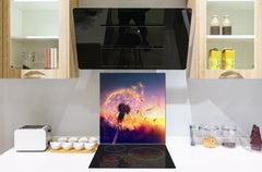 Stylish Tempered glass backsplash – Glass kitchen splashback – Glass upstand NBS14: Nature Series : Sunset dandelion