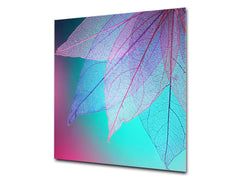 Stylish Tempered glass backsplash – Glass kitchen splashback – Glass upstand NBS14: Nature Series : Transparent turqoise leaves