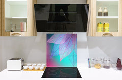 Stylish Tempered glass backsplash – Glass kitchen splashback – Glass upstand NBS14: Nature Series : Transparent turqoise leaves