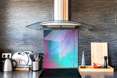 Stylish Tempered glass backsplash – Glass kitchen splashback – Glass upstand NBS14: Nature Series : Transparent turqoise leaves
