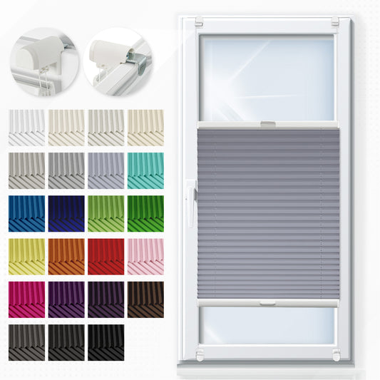 Custom pleated blind installed on window using no-drill mounting.