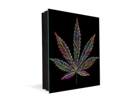 50 Keys Holder with Glass Magnetic Dry Erase Board K04 Cannabis leaf