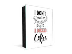 Tableau en verre avec surface magnétique et cadre pour clés K16 Doodle textes J’ai besoin de café.