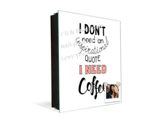 Tableau en verre avec surface magnétique et cadre pour clés K16 Doodle textes J’ai besoin de café.